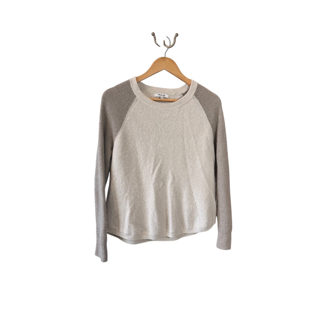 Madewell Jane Waffle Stitch Sweater Heather/Cement Crewneck Raglan Women's Med